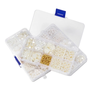 10-grid faux pearl set with gold beads and resin charms for DIY jewelry in storage boxes