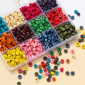 Colorful macaron wooden beads set in 12-grid storage box for DIY jewelry making