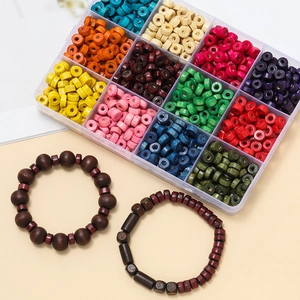Colorful macaron wooden beads in 12-compartment storage box for DIY jewelry making