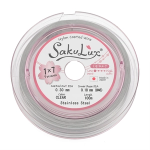 Detail van 0,3mm 100m Japans nylon gecoat roestvrij staal 1x7 kralendraad spoel