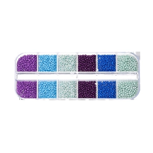 Dettaglio della scatola a 12 scomparti con perline di vetro colorate da 2mm per DIY