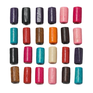 Colorful cylindrical wooden tube beads set for DIY jewelry and bracelet making crafts