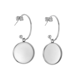 Silver stainless steel leverback earring hooks with round bezel tray for DIY jewelry