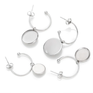 Silver stainless steel round tray hoop earrings set for DIY jewelry making and crafts