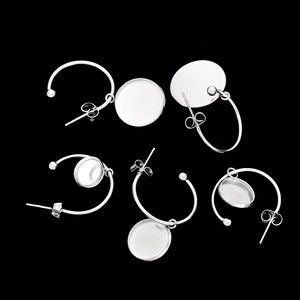 Five-set silver stainless steel DIY earring bezel trays with hooks for jewelry making