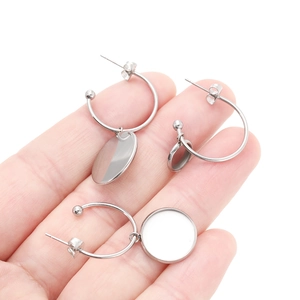 Stainless Steel Round Earring Hook Bezel Trays DIY Jewelry Making Finding Blank Base Earring Settings For Crafts