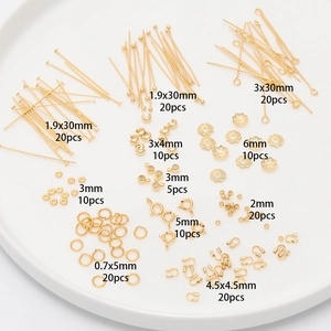 18K vergulde koperen sieraden set met pinnen, buigringen en kralenkapjes voor DIY