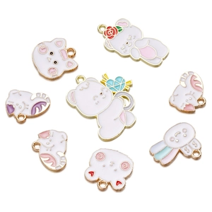 Collection of cartoon alloy charms with enamel cat bear and rabbit designs for DIY crafts