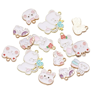 Cartoon alloy charms set featuring cat, bear, and rabbit designs for DIY jewelry crafts