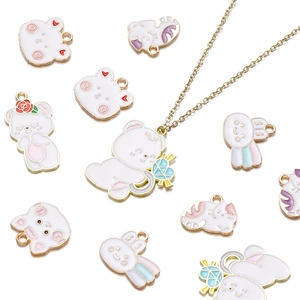 Alloy Cartoon Animal Charms Enamel Cat Bear Rabbit Pendants For DIY Necklace Keychain Bag Decoration Jewelry Making Findings