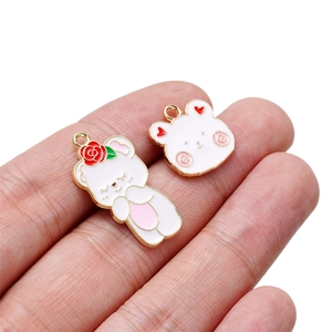 Handmade alloy enamel animal charms featuring a cute cat design with red rose details