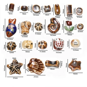 Glazed ceramic charm beads in star shell and animal shapes with size dimensions