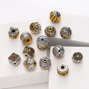 Tibetan Style Two Tone Alloy Barrel Beads Auspicious Cloud Meander Pattern DIY Spacer Beads For Bracelet Jewelry Making Findings