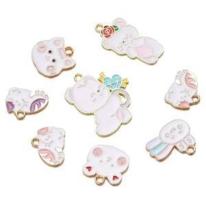 8-piece cute enamel animal pendants set with gold alloy finish for DIY craft accessories