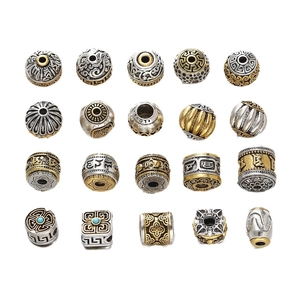 Vintage Tibetan style alloy beads set with mantra carvings and turquoise for DIY jewelry