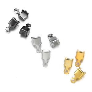DIY jewelry metal end crimp connectors in black, silver, and gold for cord finishing