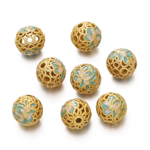 Detailed macro of 8 hollow cloisonné enamel flower beads for jewelry DIY making