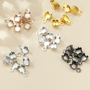 DIY metal jewelry cord end caps with loops in gold silver and black finishes