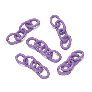 Close-up of matte purple painted four-link chain segments for DIY jewelry making