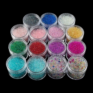 15-color mixed glass bubble bead set in individual clear jars for DIY resin and nail art