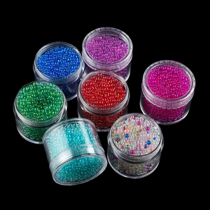 Set of 7 colors iridescent glass bubble beads in clear jars for DIY nail art crafts