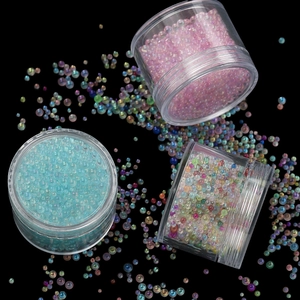 Colorful Mixed Size Glass Bubble Beads Iridescent No Hole Micro Beads For DIY UV Resin Filling Nail Art Handmade Craft Accessories