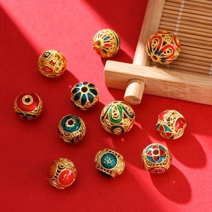 Golden cloisonné enamel spacer beads with hollow design and auspicious Chinese characters