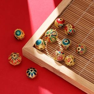Golden cloisonne enamel beads with Chinese characters for DIY jewelry making