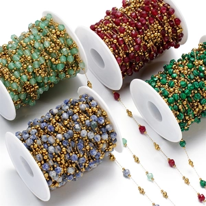 Faceted natural stone chain with colorful beads and gold spacers for DIY jewelry
