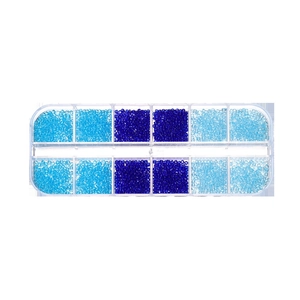 Perline di vetro blu in scatola a 12 scomparti per creazione di gioielli fai-da-te