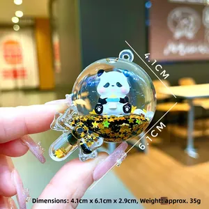 Detailed view showing 4.1cm by 6.1cm dimensions of the cute panda liquid keychain