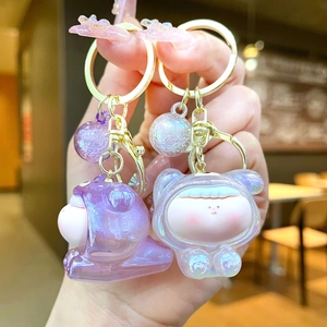 Cute acrylic Lilith bear keychains with glitter charms and gold metal hooks