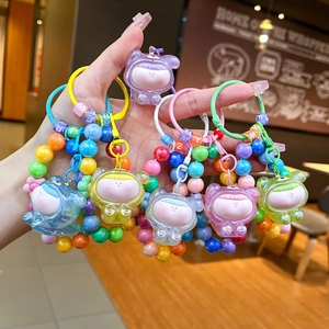 Handheld colorful beaded phone strap with alphabet cubes and cute cartoon character pendant