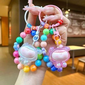 Colorful beaded keychain with macaron acrylic beads and cute jelly-like pendants