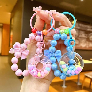 Colorful beaded donut keychain with bow and letters for bag decoration accessory