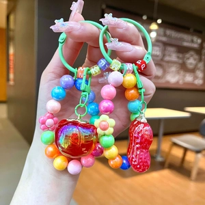 Porte-clés Créatif Kaki Cacahuète Perles Colorées Pendentif Lettre Charme Sac Chanceux Mignon Bijoux Nourriture Simulation