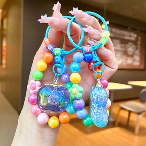 Porte-clés mignon perles colorées avec breloques kaki et cacahuète pour téléphone clé