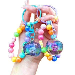 Colorful beaded keychain with letter beads and holographic pendant accessory