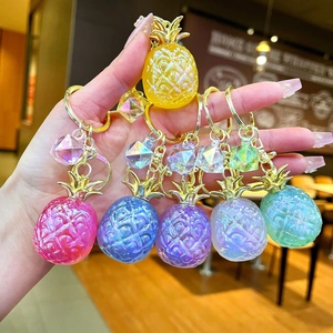 Creative Pearlescent Pineapple Keychain Fruit Pendant Acrylic Alloy Key Ring Bag Charm Accessories For Women Girls Gift