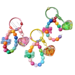 Luminous colorful beaded heart keychain with letters and bow for bag decoration