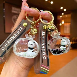 Creative Cartoon Panda Floating Liquid Quicksand Keychain Acrylic Seashell Bag Pendant Keyring For Women Kids Fashion Jewelry Gift