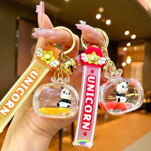 Creative panda floating liquid keychain with moving sequins and cute panda charm in a capsule