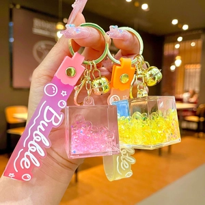 Portachiavi Cubo in Acrilico con Sabbie Mobili Liquide Luminose per Donna Ciondolo Borsa a Forma di Bottiglia con Campanello