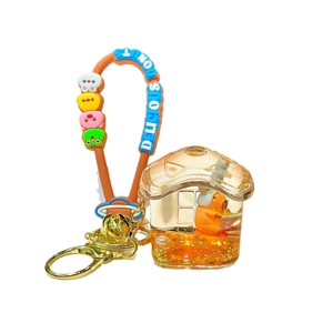 Cute Capybara liquid oil keychain with brown silicone strap and donut cartoon charms