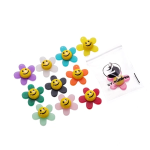 Colorful acrylic sunflower smile beads set with branded packaging for DIY jewelry making