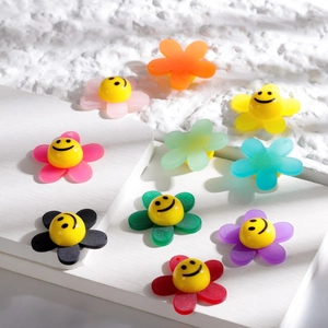 DIY Acrylic Sunflower Smile Face Pendants Colorful Floral Beads Sweet Accessories For Hair Ties Keychains Jewelry Making