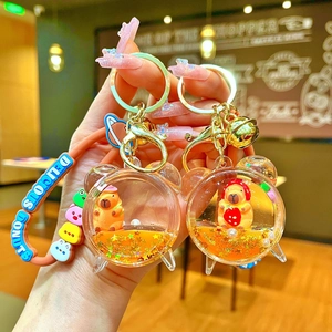 Cartoon Capybara Liquid Quicksand Keychain Acrylic Resin Keyring Pendant With Silicone Wristband For Bag Ornament Student Graduation Gift