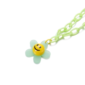 Smiling sunflower acrylic charm on light green translucent chain necklace for girls