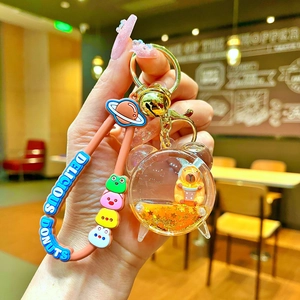 Cute Capybara liquid quicksand keychain with hand strap and floating glitters