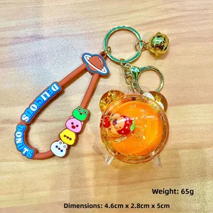 Detail of Capybara liquid quicksand keychain with alarm clock pendant and strap